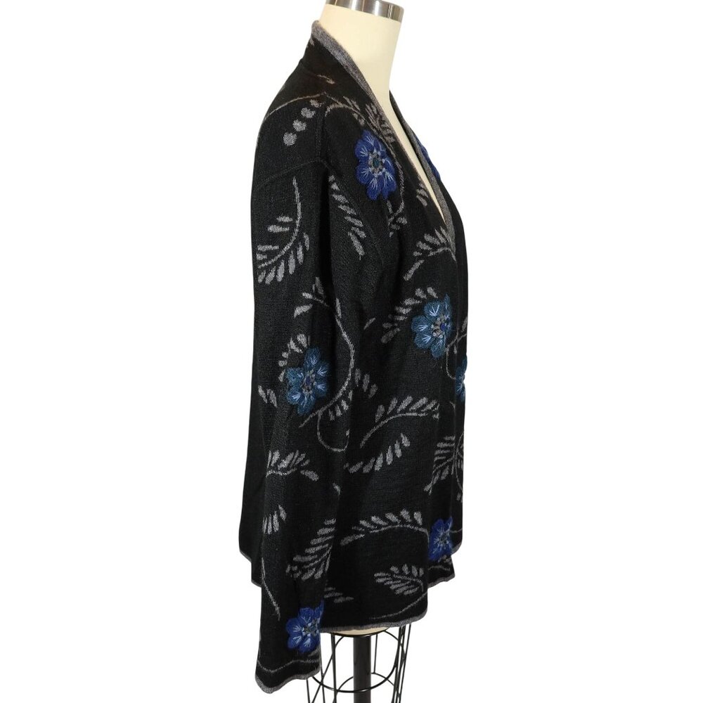 Morning Glory Alpaca Reversible Embroidered Open Front Cardigan One Size M/L - Picture 2 of 5
